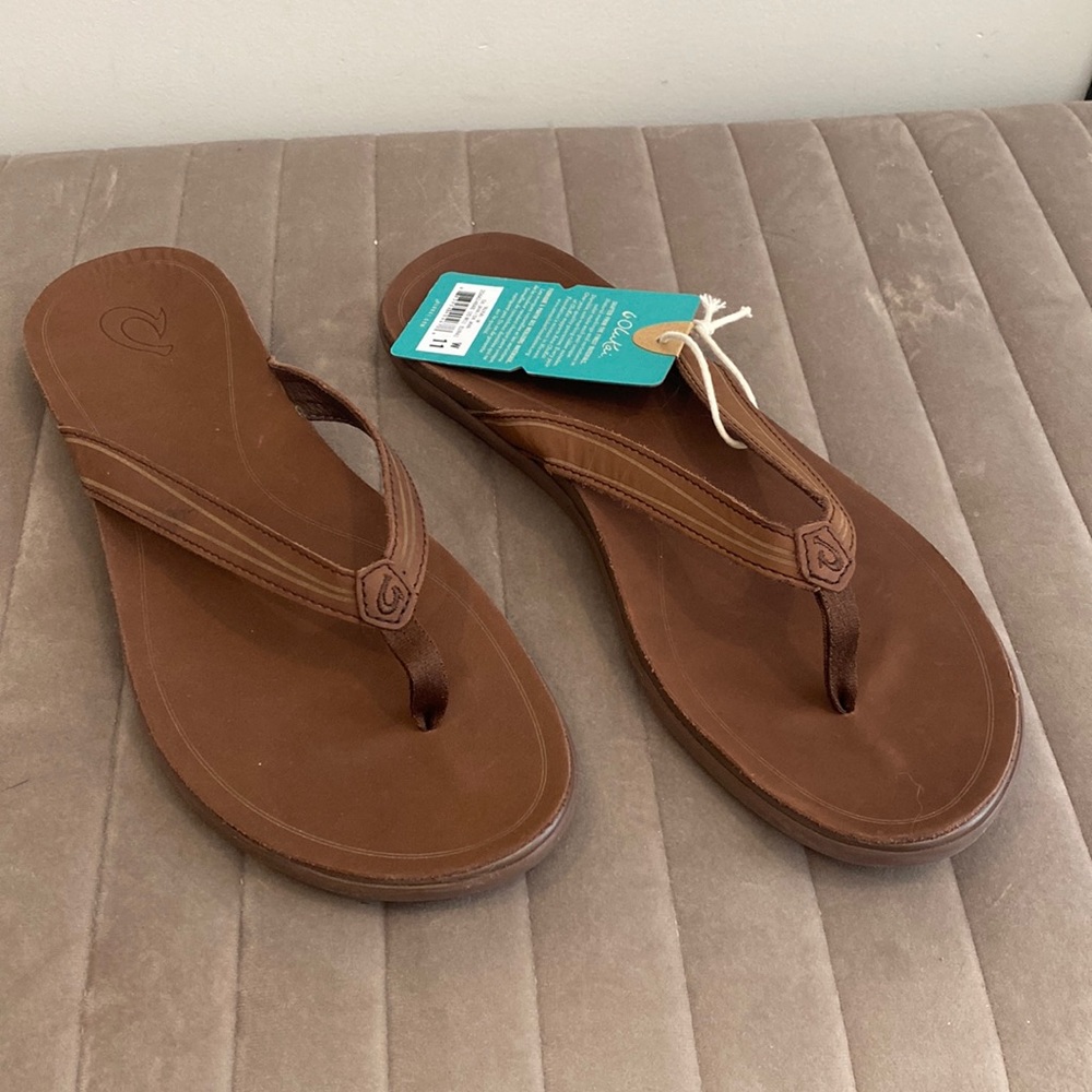 Olukai ‘Aukai Leather Sandals Dark Java Women’s Size 11